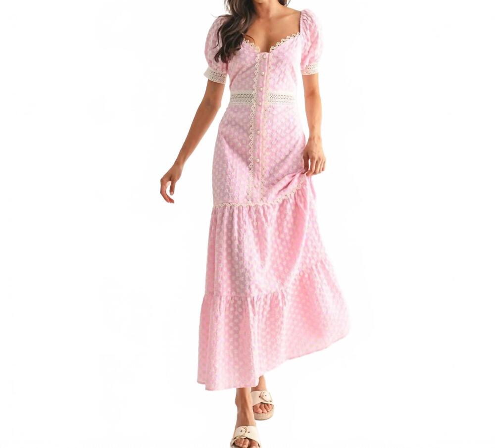 NEW CAMELLIA lace trimmed maxi dress in pink
